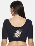 Women Back Printed Stretchable Half Sleeve Blouse U049 Navy