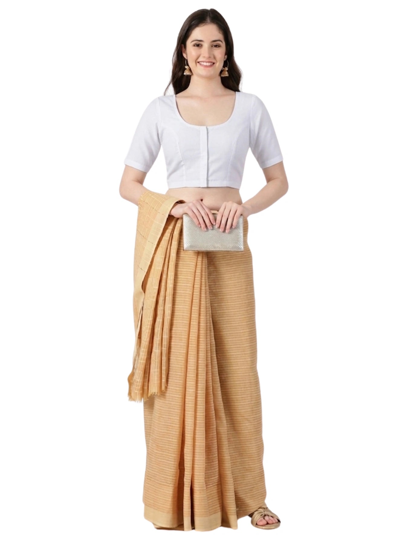 DIY Embroidery Kit with Women Front Open Stretchable Half Sleeve Blouse E02 – White