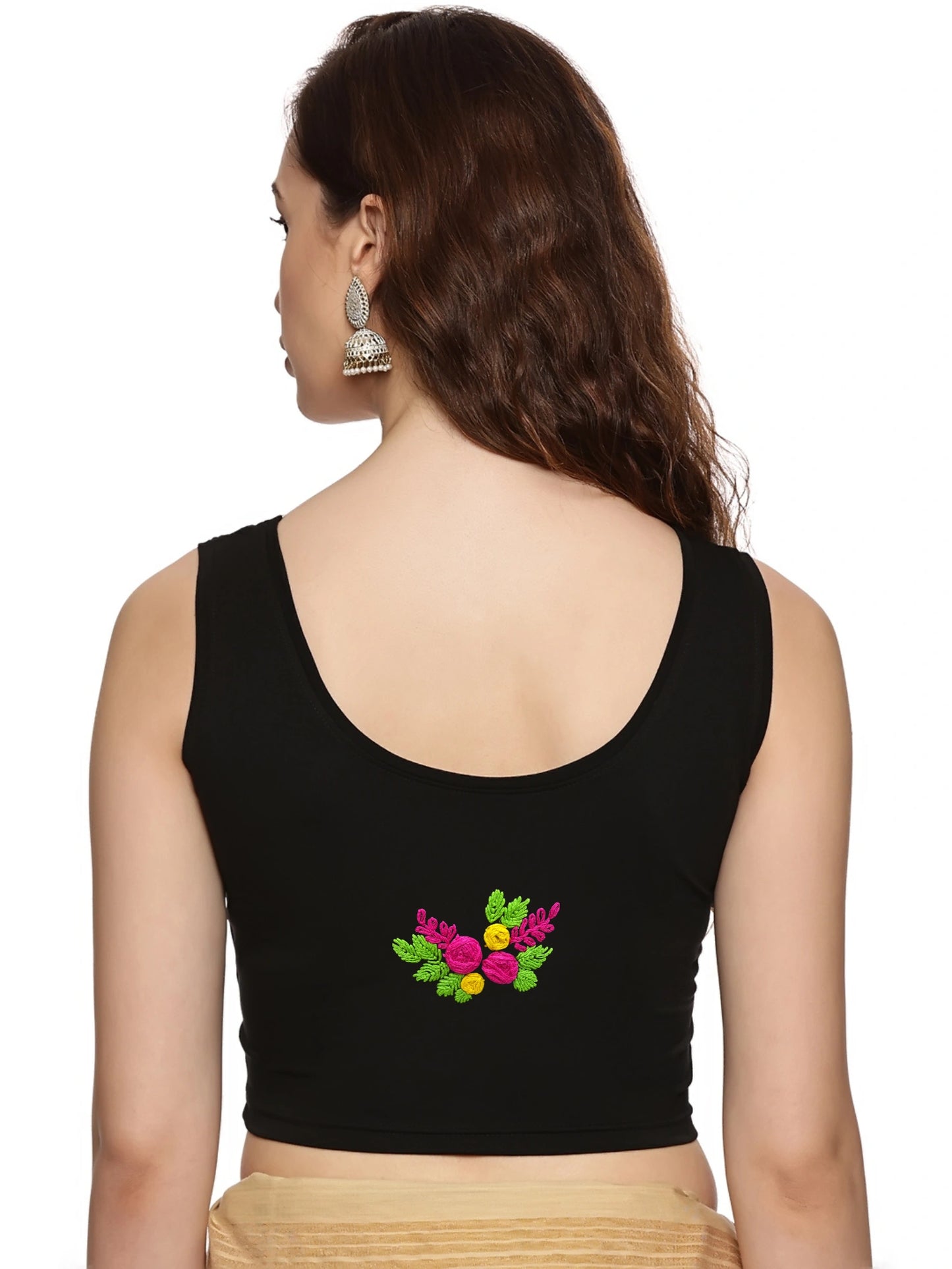 DIY Embroidery Kit with Women Stretchable Sleeveless Blouse E01 – Black