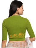 Women Back Printed Stretchable Elbow Sleeve RIB Blouse U0148 Dark Parrot Green
