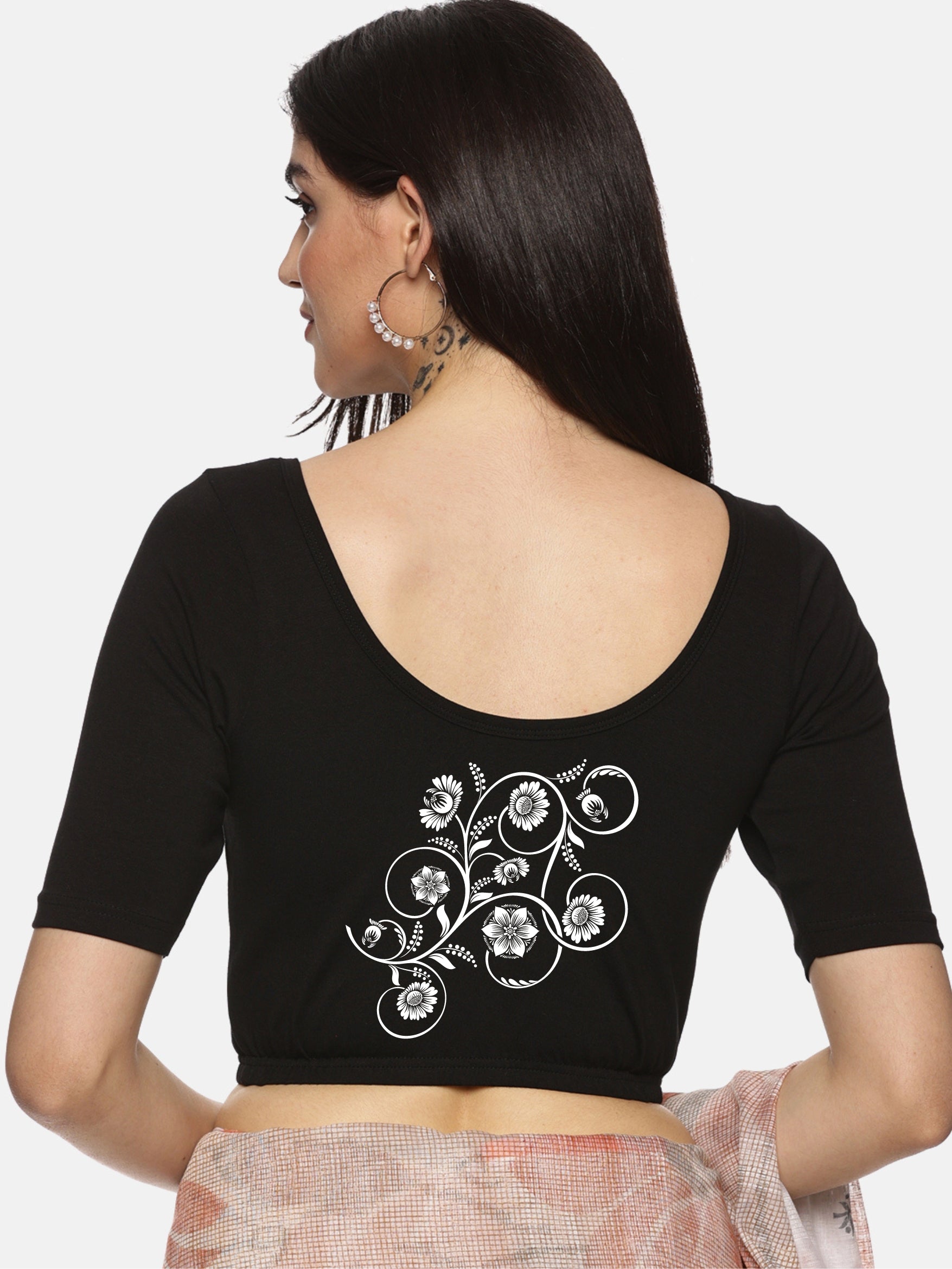 Women Back Printed Stretchable Blouse U075 - notyetbyus