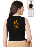 Women Back Printed Stretchable Sleeveless Close Neck RIB Blouse U0239 Black