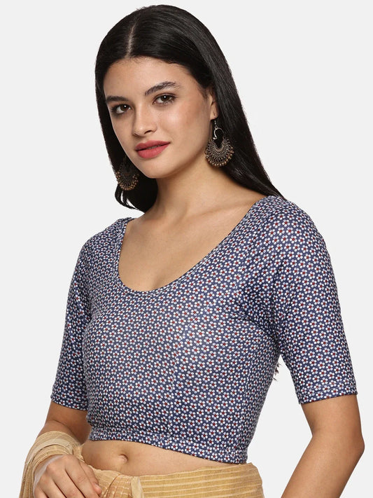 Women Blue Allover Floral Printed Stretchable Blouse UA09 - notyetbyus