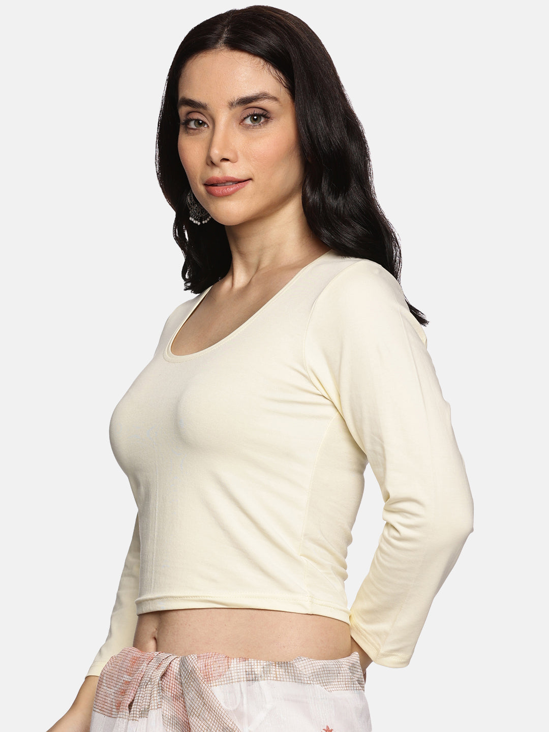 Women Three Fourth Sleeve Plain Stretchable Blouse U0101 Cream