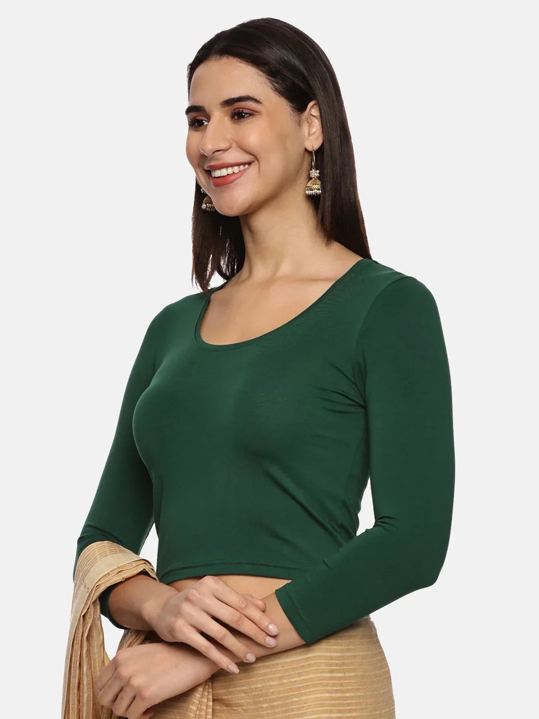 Women Three Fourth Sleeve Plain Stretchable Blouse U0101 - notyetbyus