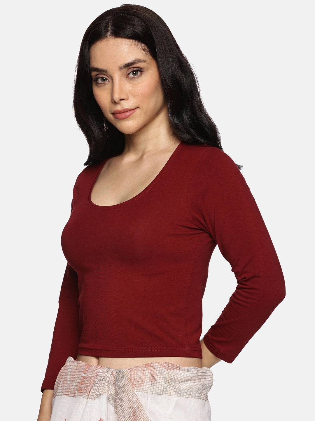 Women Three Fourth Sleeve Plain Stretchable Blouse U0101 Maroon
