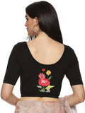 Women Back Printed Stretchable Half Sleeve Blouse U0133 Black