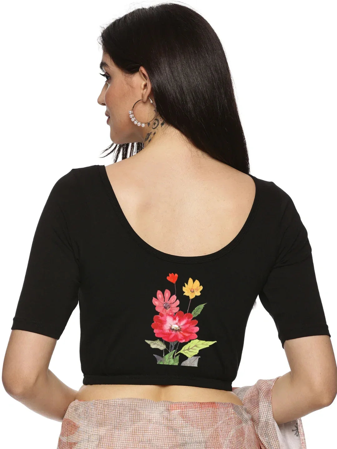 Women Back Printed Stretchable Blouse U0133 - notyetbyus