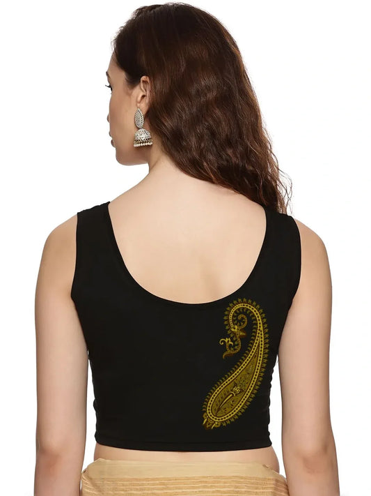 Women Sleevless Back Printed Stretchable Blouse U0204 - notyetbyus