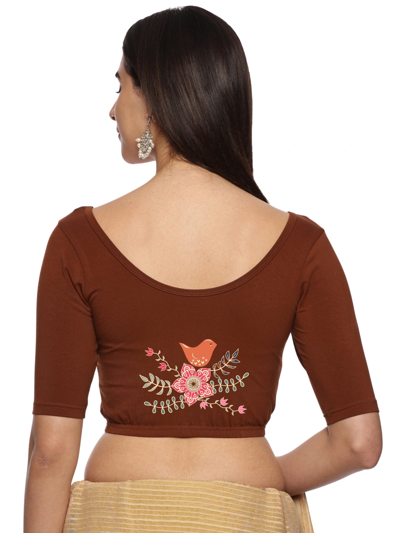 Women Back Printed Stretchable Blouse U0196