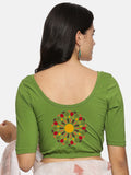 Women Back Printed Stretchable  Half Sleeve Blouse U0144 Mehndi Green
