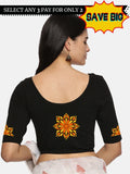 Women Back Printed Stretchable Half Sleeve Blouse U0175 Black