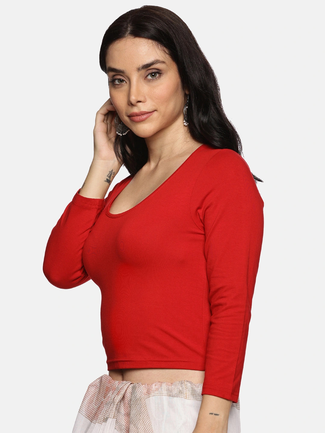 Women Three Fourth Sleeve Plain Stretchable Blouse U0101 Red