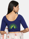 Women Back Printed Stretchable  Half Sleeve Blouse U0143 Royal Blue