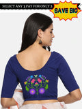 Women Back Printed Stretchable  Half Sleeve Blouse U0139 Royal Blue