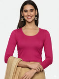 Women Three Fourth Sleeve Plain Stretchable Blouse U0101 Rani Pink