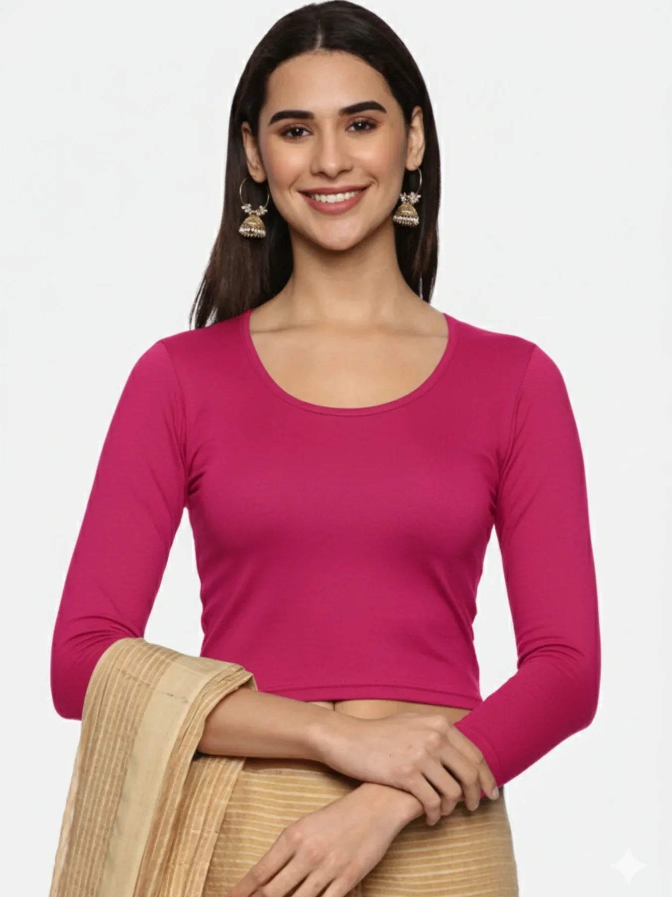 Women Three Fourth Sleeve Plain Stretchable Blouse U0101 - notyetbyus