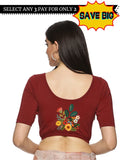 Women Back Printed Stretchable Half Sleeve Blouse U0161 Maroon