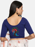 Women Back Printed Stretchable Half Sleeve Blouse U0137 Royal Blue