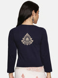 Women Three Fourth Sleeve Back Print Stretchable Blouse U0152 Navy