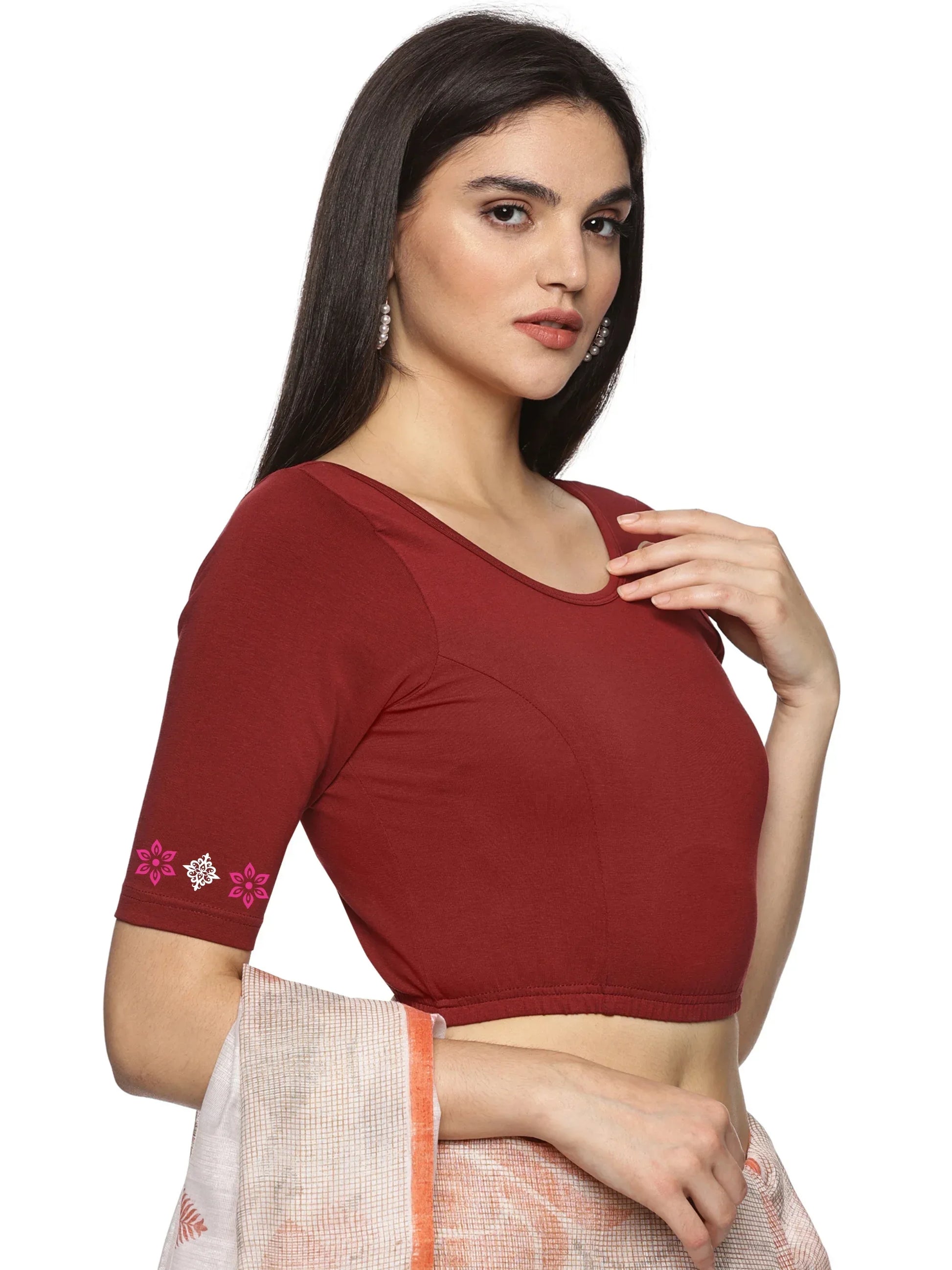 Women Back Printed Stretchable Blouse U087 - notyetbyus