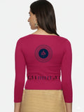 Women Three Fourth Sleeve Back Print Stretchable Blouse U0179 Rani Pink