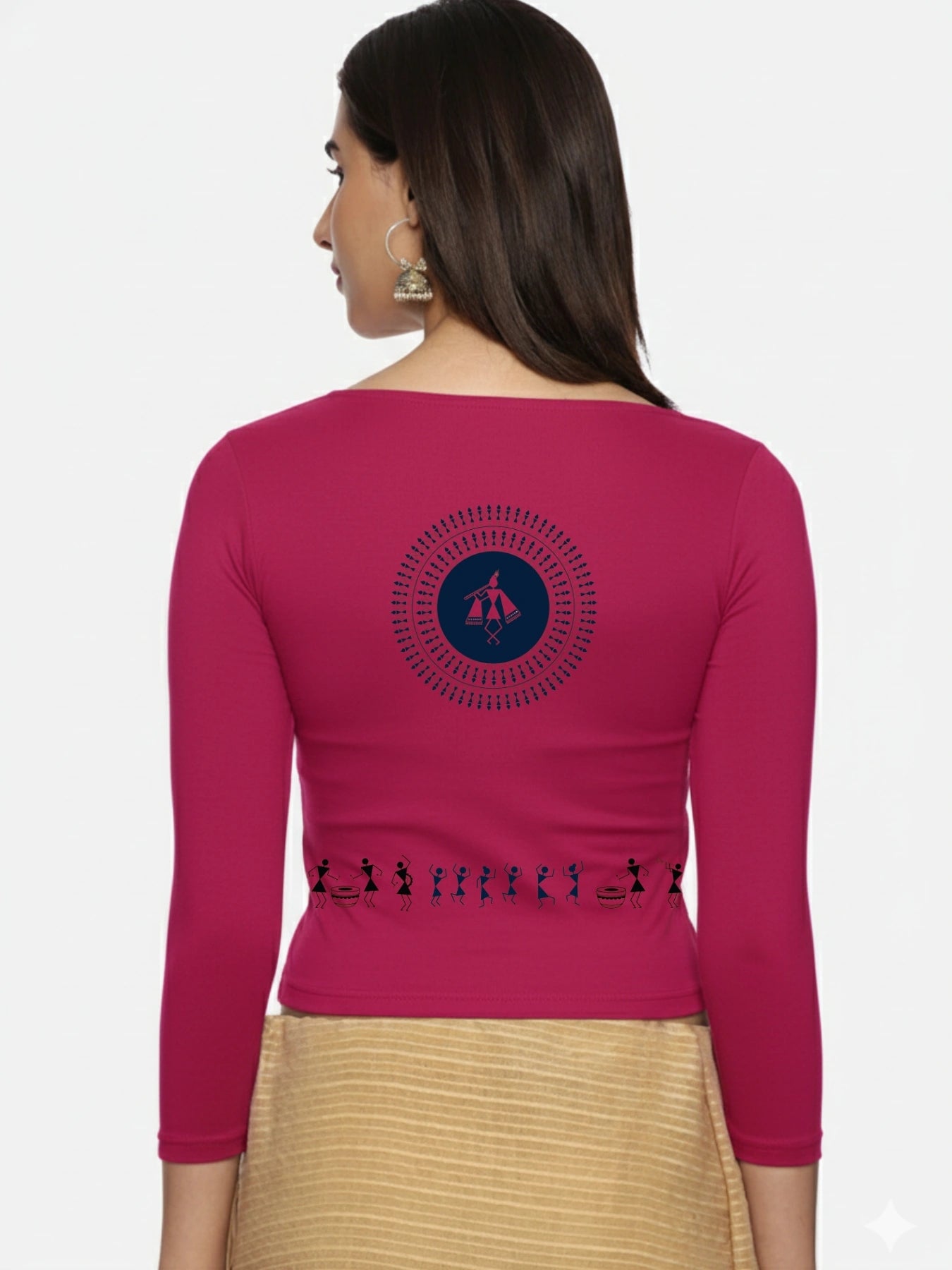 Women Three Fourth Sleeve Back Print Stretchable Blouse U0179