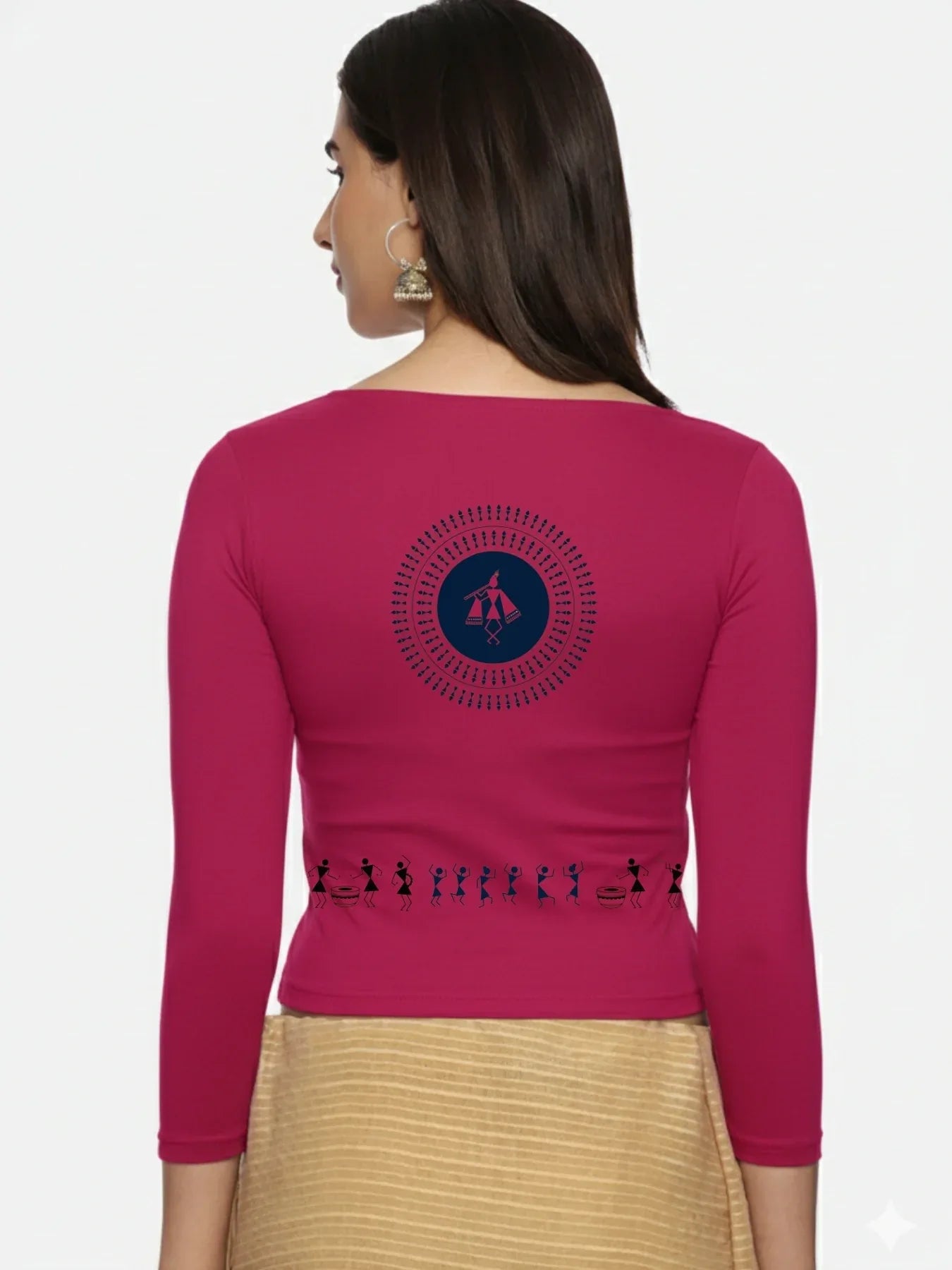 Women Three Fourth Sleeve Back Print Stretchable Blouse U0179 - notyetbyus