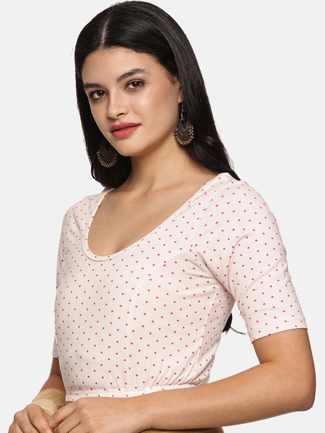 Women Allover Printed Creme Stretchable Blouse UA02 - notyetbyus
