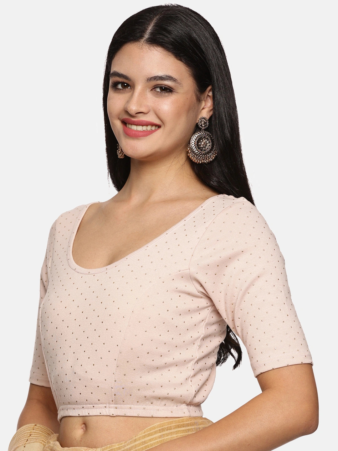 Women Creme Mettalic Dotted Stretchable Blouse UA013 - notyetbyus