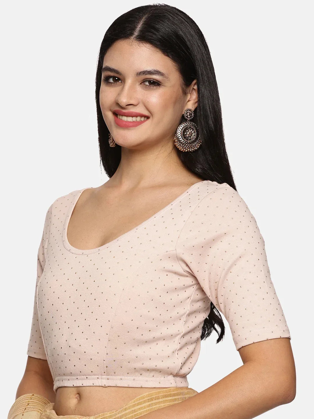Women Creme Mettalic Dotted Stretchable Blouse UA013 - notyetbyus