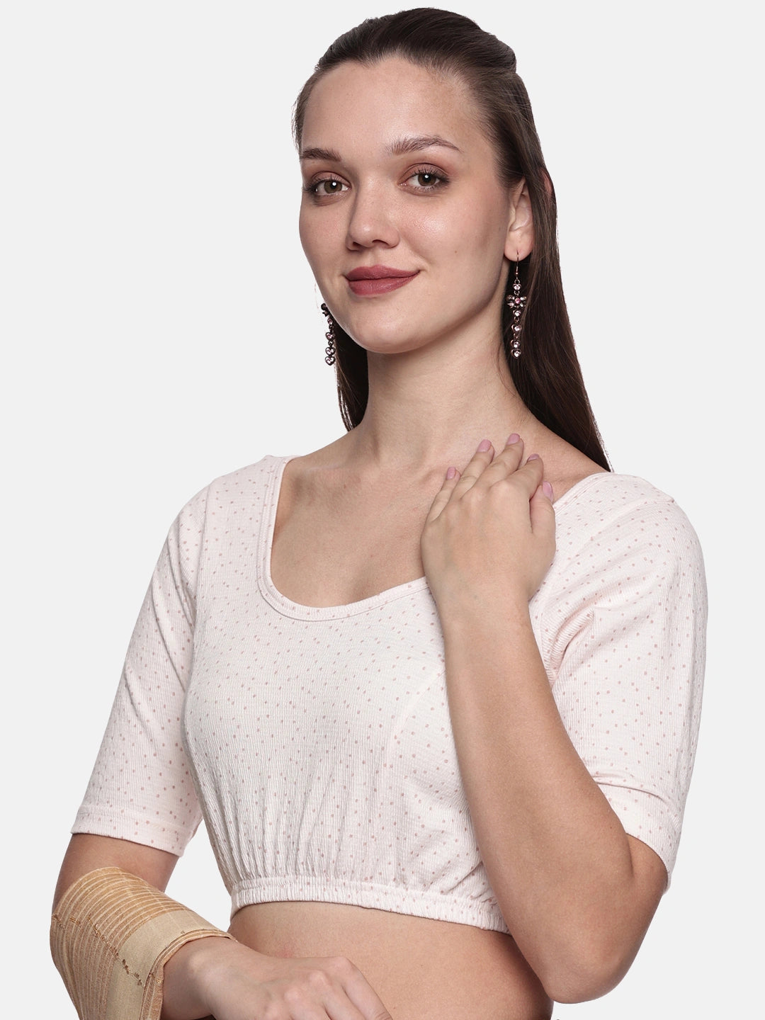 Women Allover Printed Creme Stretchable Blouse UA018 - notyetbyus