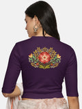 Women Back Printed Stretchable Elbow Sleeve RIB Blouse U0120 Violet