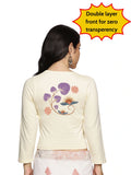 Women Three Fourth Sleeve Back Print Stretchable Blouse U0151 Cream