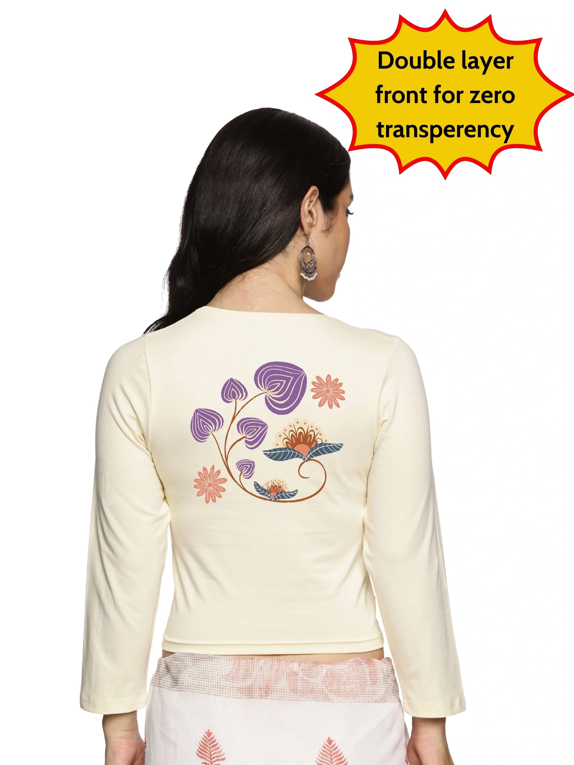 Women Three Fourth Sleeve Back Print Stretchable Blouse U0151 - notyetbyus