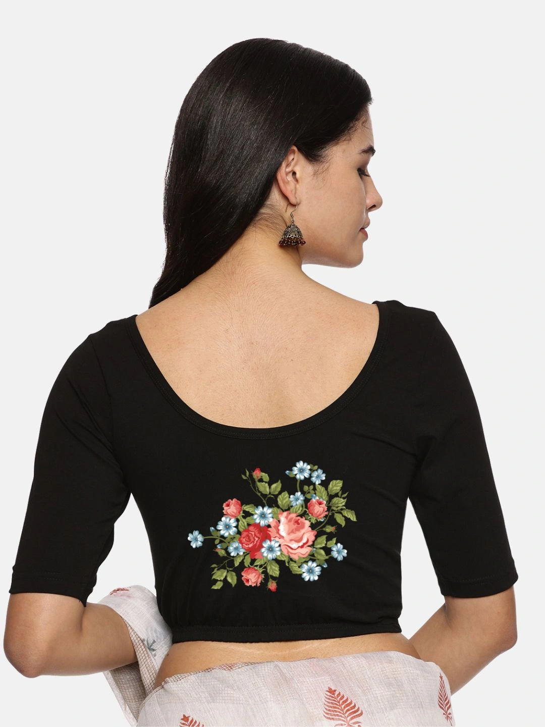 Women Back Printed Stretchable Blouse U0176