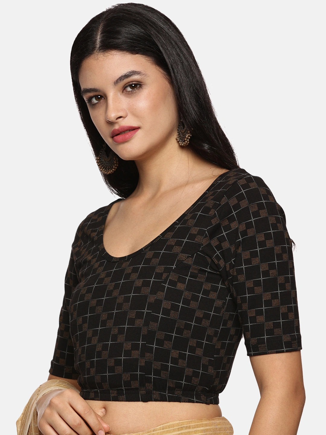 Women Allover Printed Black Stretchable Blouse UA03 - notyetbyus