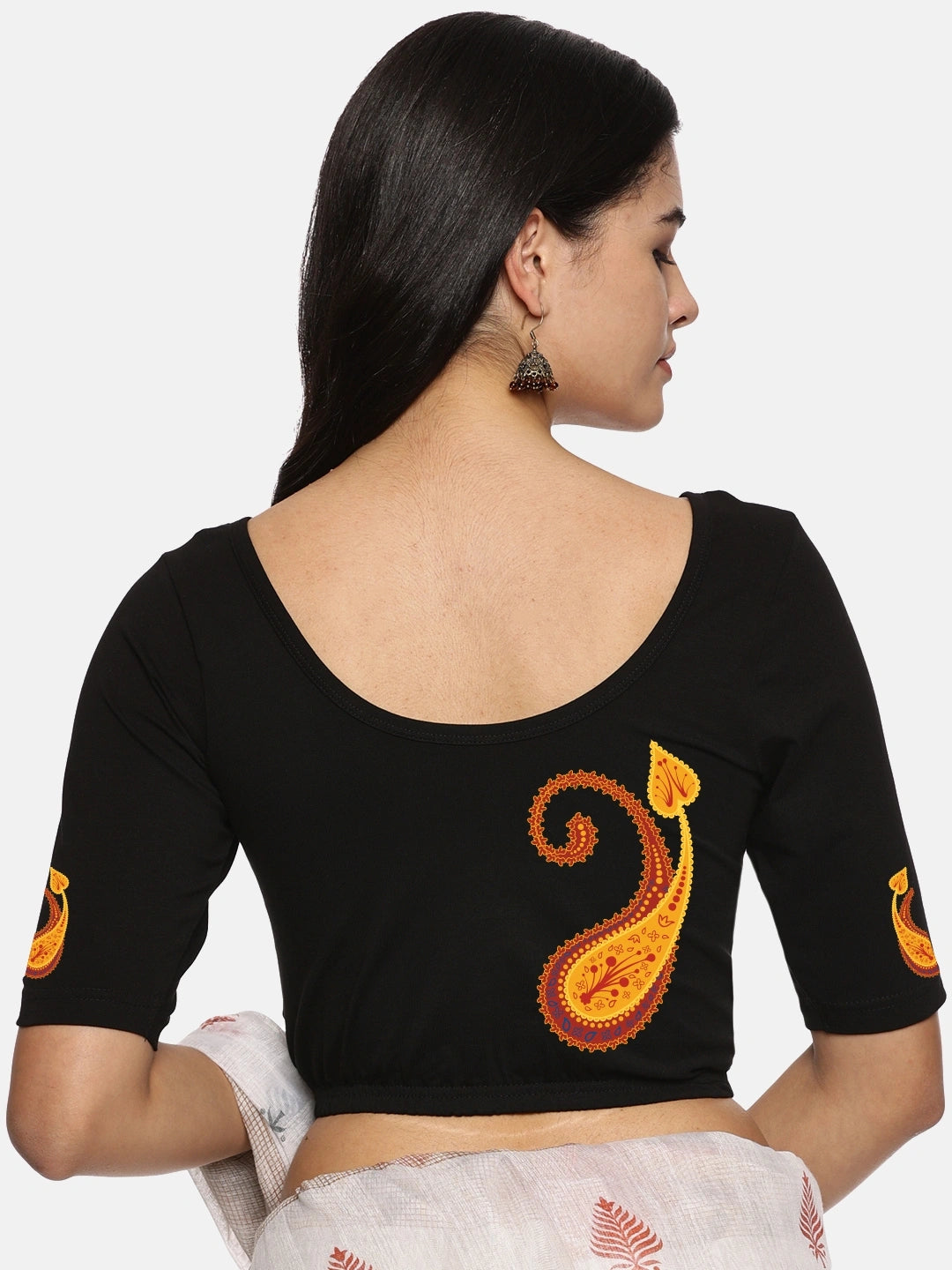 Women Back Printed Stretchable Blouse U0177