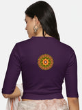 Women Back Printed Stretchable Elbow Sleeve RIB Blouse U0129R Violet