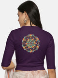 Women Back Printed Stretchable Elbow Sleeve RIB Blouse U0119 Violet