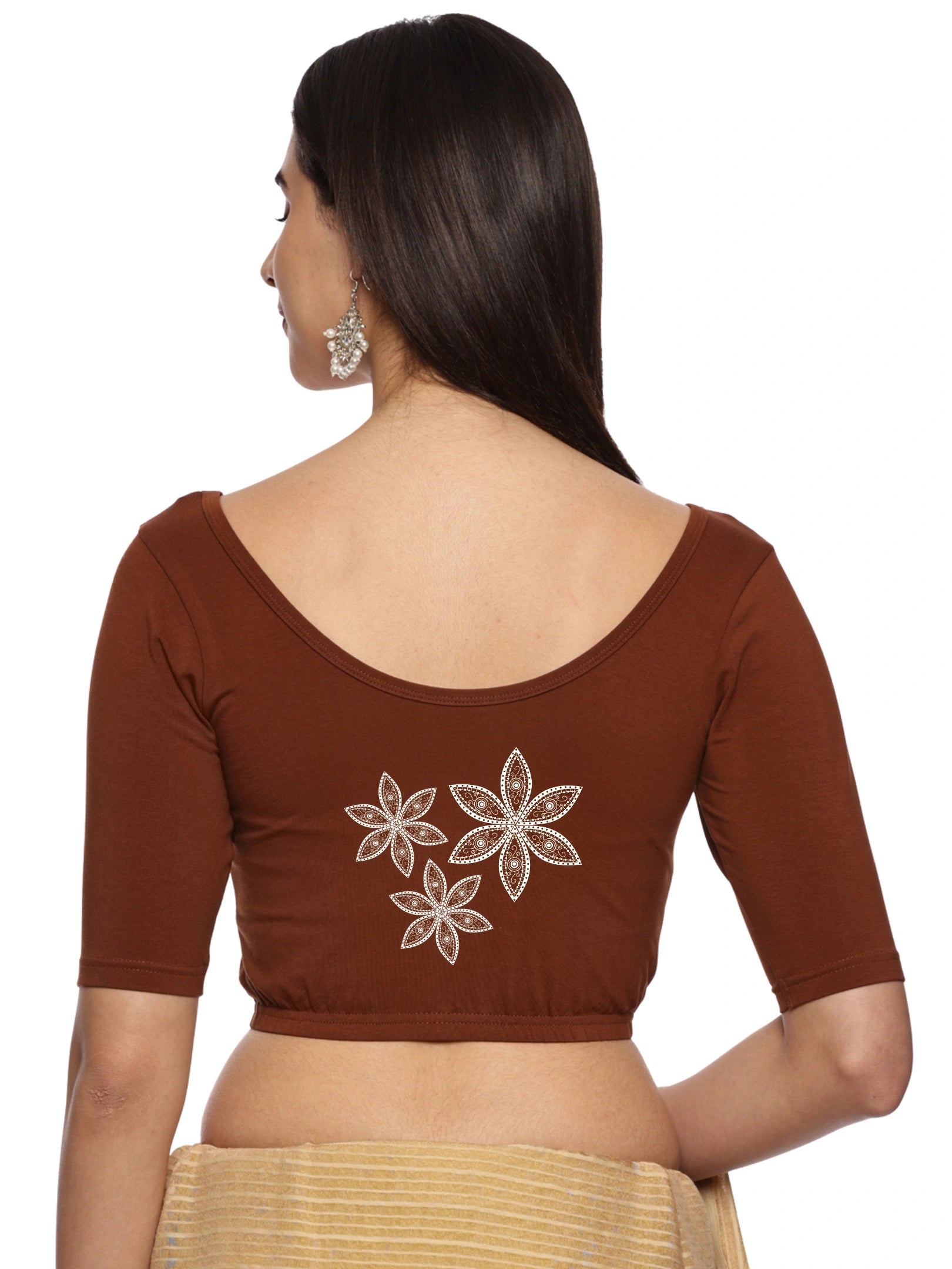 Women Back Printed Stretchable Blouse U0198