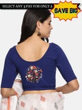 Women Back Printed Stretchable Half Sleeve Blouse U0174 Royal Blue