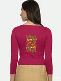 Women Three Fourth Sleeve Back Print Stretchable Blouse U0183 Rani Pink