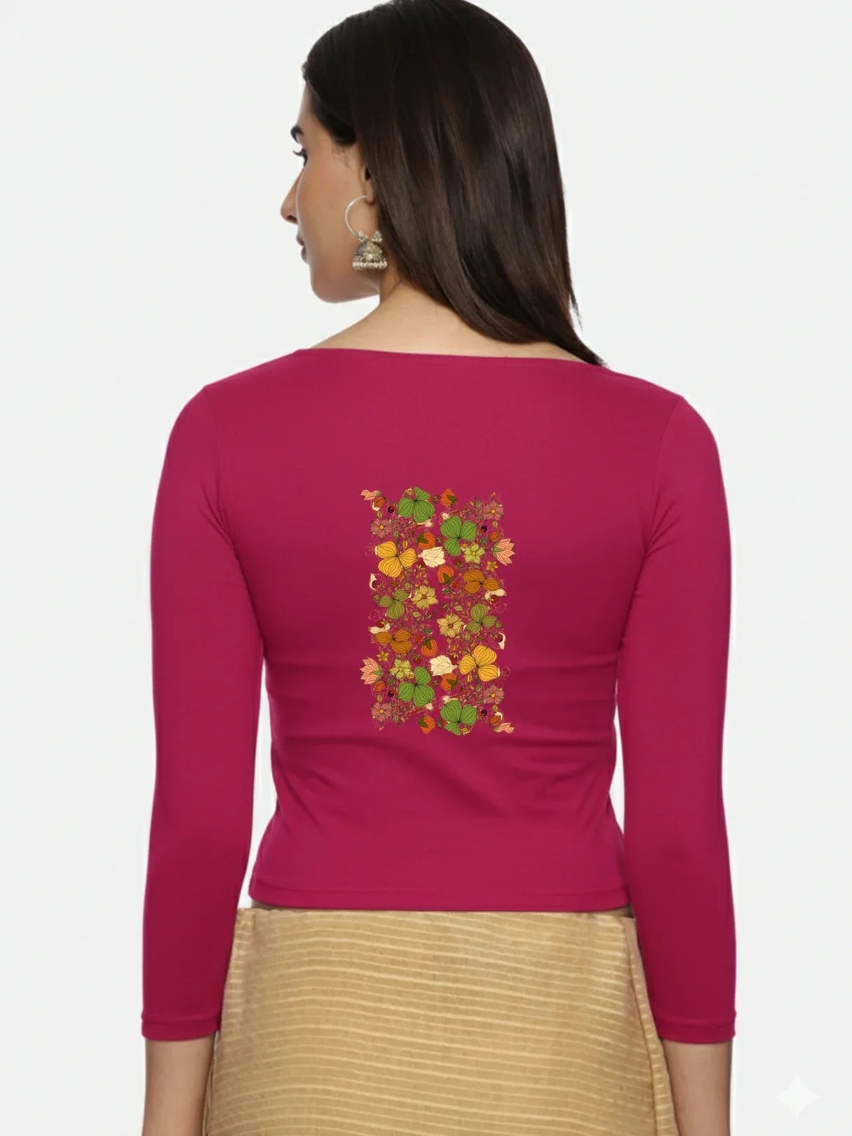 Women Three Fourth Sleeve Back Print Stretchable Blouse U0183 - notyetbyus