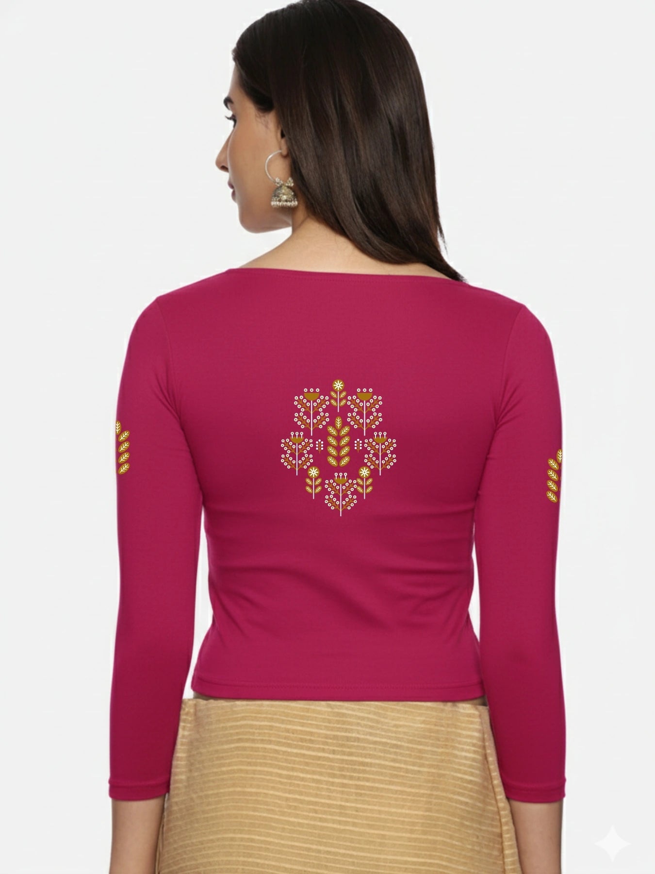 Women Three Fourth Sleeve Back Print Stretchable Blouse U0180