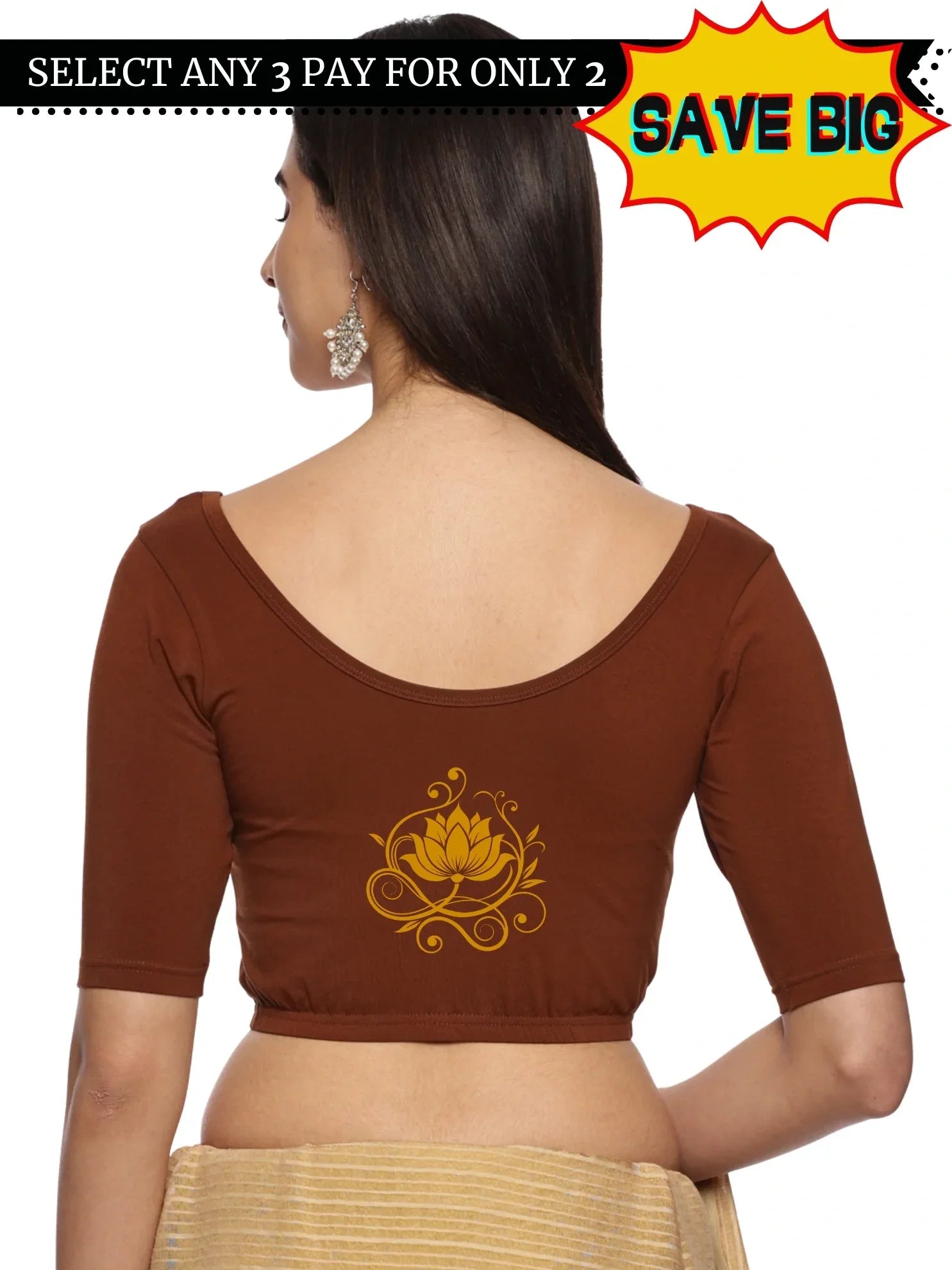 Women Back Printed Stretchable Blouse U0195 - notyetbyus