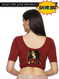 Women Back Printed Stretchable Half Sleeve Blouse U0162 Maroon