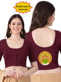 Women Front Open Back Printed Stretchable Half Sleeve Blouse U0263 Maroon