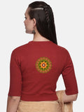 Women Back Printed Stretchable Elbow Sleeve RIB Blouse U0129R Terracotta Red