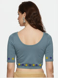 Women Back Printed Stretchable Half Sleeve Blouse U0193 Elephant Grey